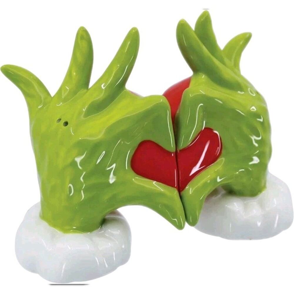 The Grinch Heart Hands Salt & Pepper Shaker Set Department 56 Enesco NEW IN BOX - Picture 3 of 10